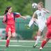Father Gabriel Richard's Ellery Sarosi kicks the ball during the first half of the regional semifinal game against Hanover-Horton, Wednesday, May 29.
Courtney Sacco I AnnArbor.com  